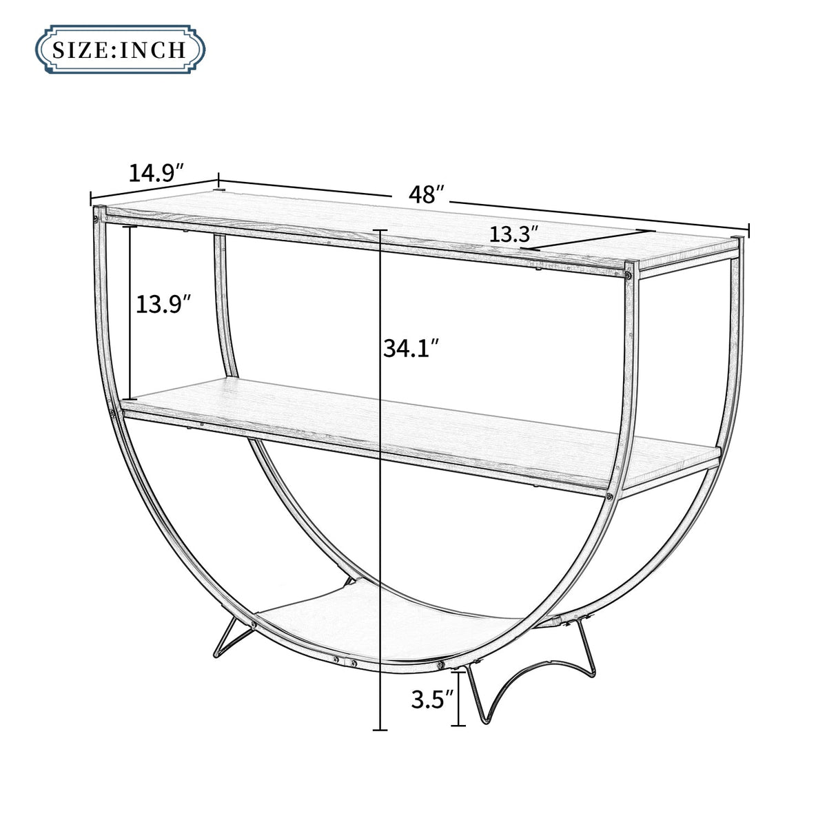Demilune Console Table: Rustic Industrial Open Shelving