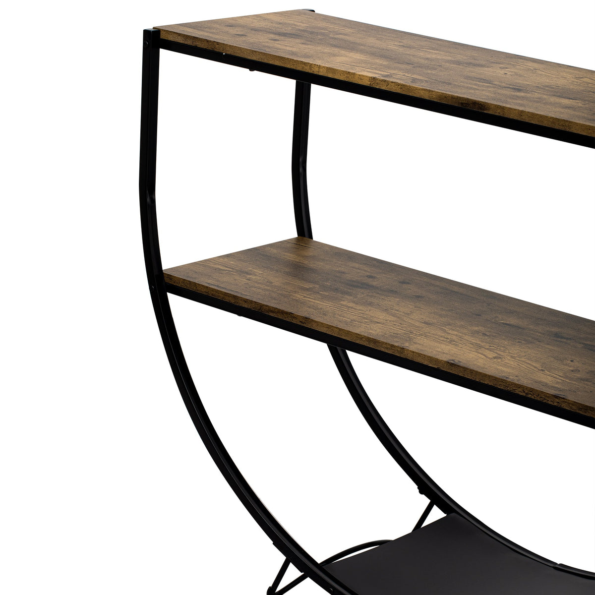 Demilune Console Table: Rustic Industrial Open Shelving
