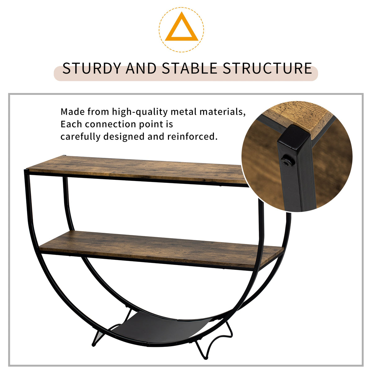 Demilune Console Table: Rustic Industrial Open Shelving