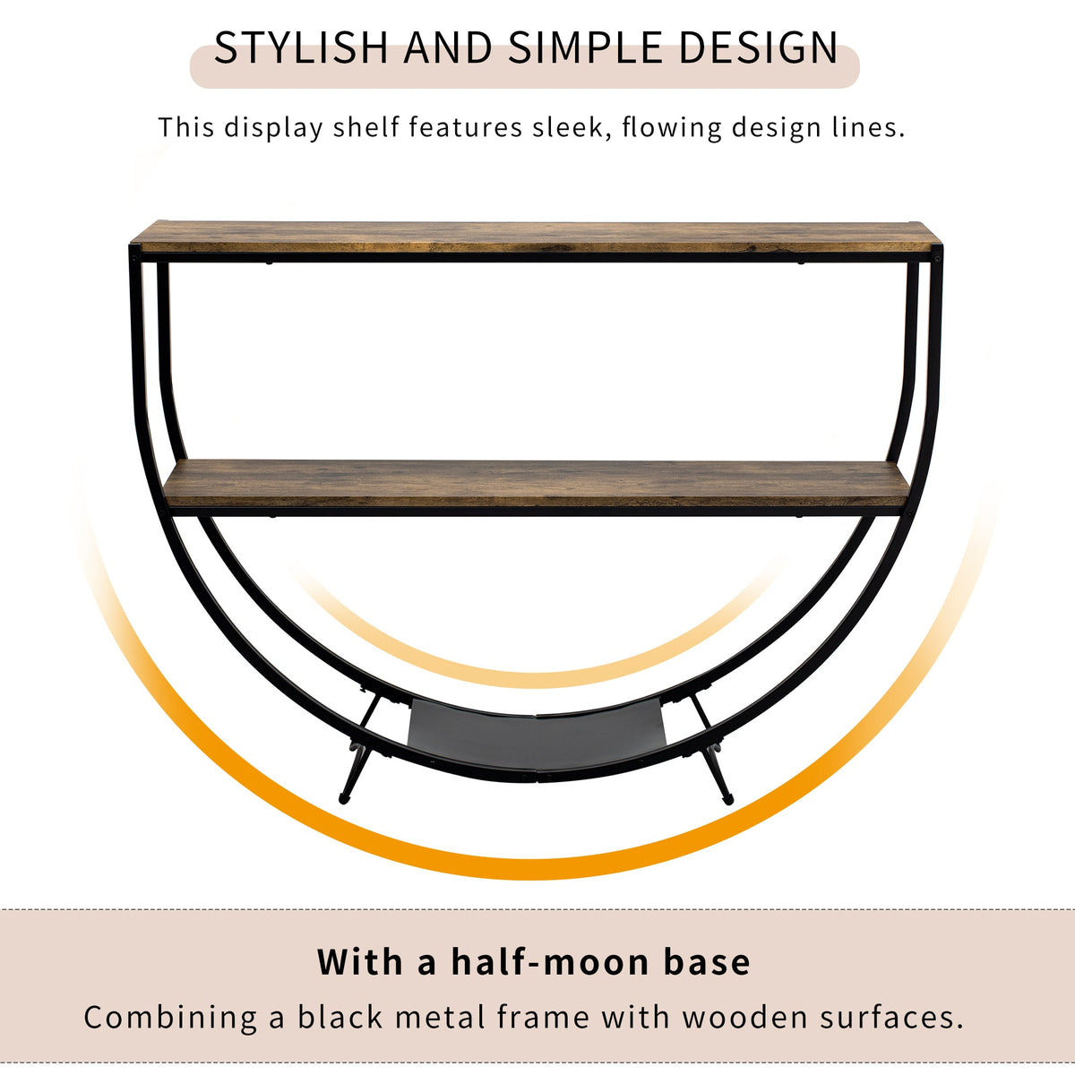 Demilune Console Table: Rustic Industrial Open Shelving