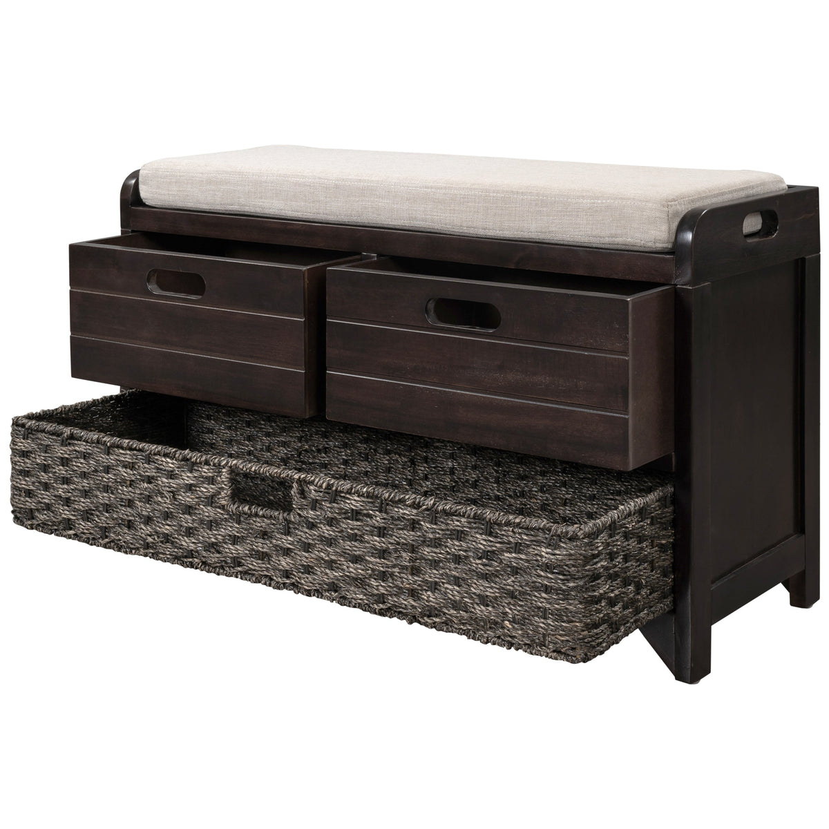 Entryway Storage Bench with Shoe Drawers and Basket