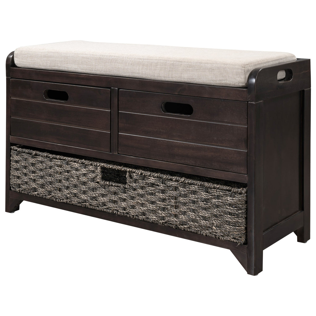 Entryway Storage Bench with Shoe Drawers and Basket