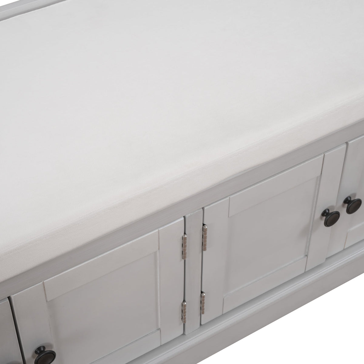 Entryway Storage Bench with Doors and Cushioned Seat