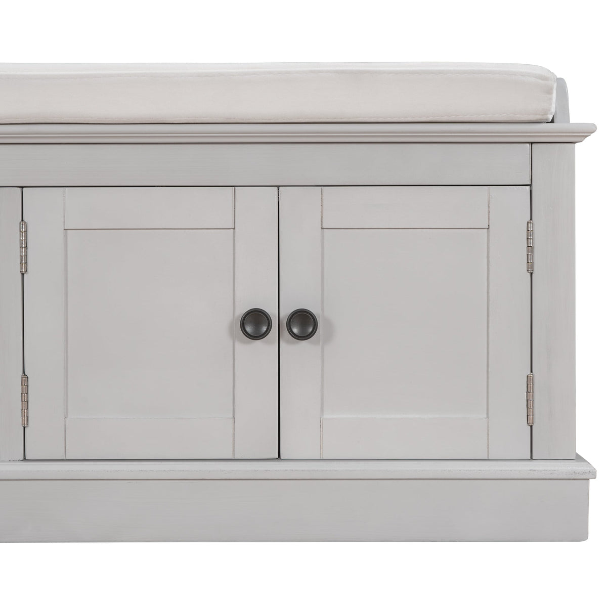 Entryway Storage Bench with Doors and Cushioned Seat