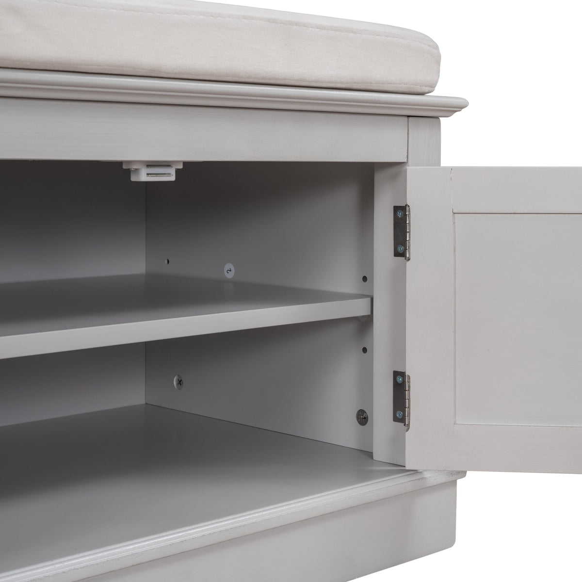 Entryway Storage Bench with Doors and Cushioned Seat