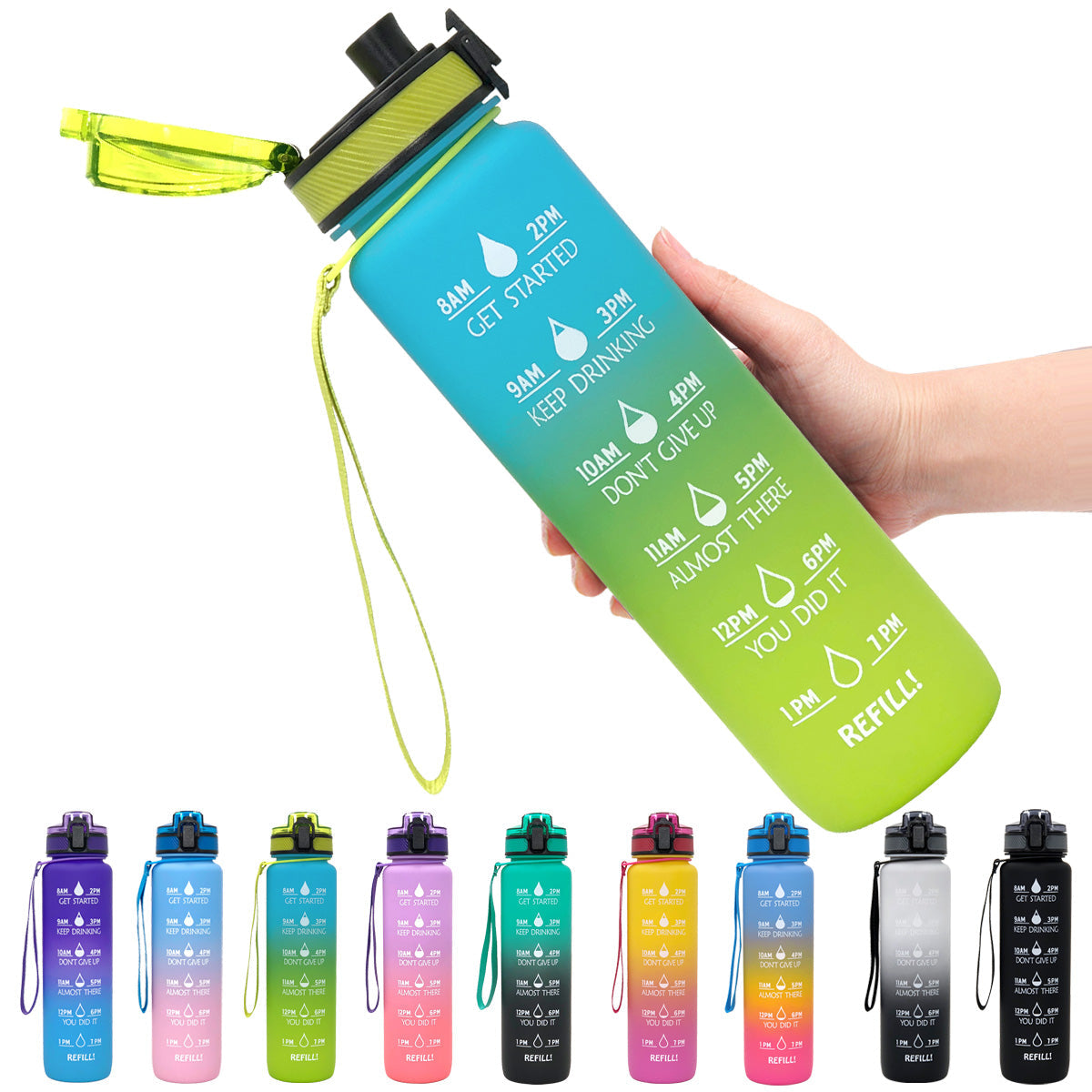 Frosted Tritan Water Bottle 1L with Hydration Markers