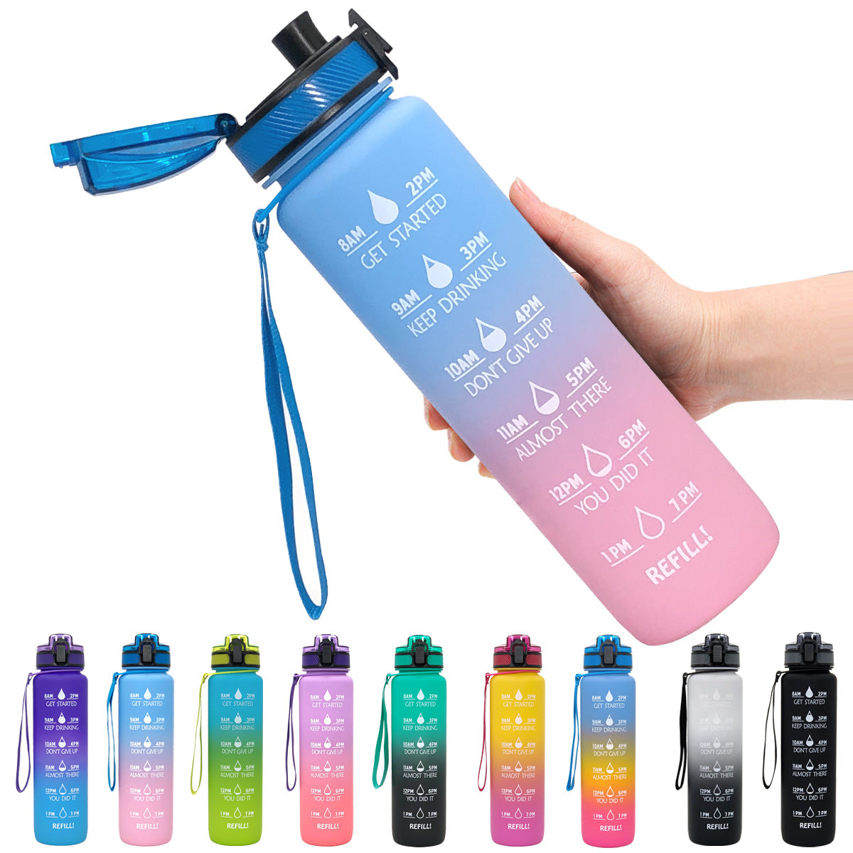 Frosted Tritan Water Bottle 1L with Hydration Markers