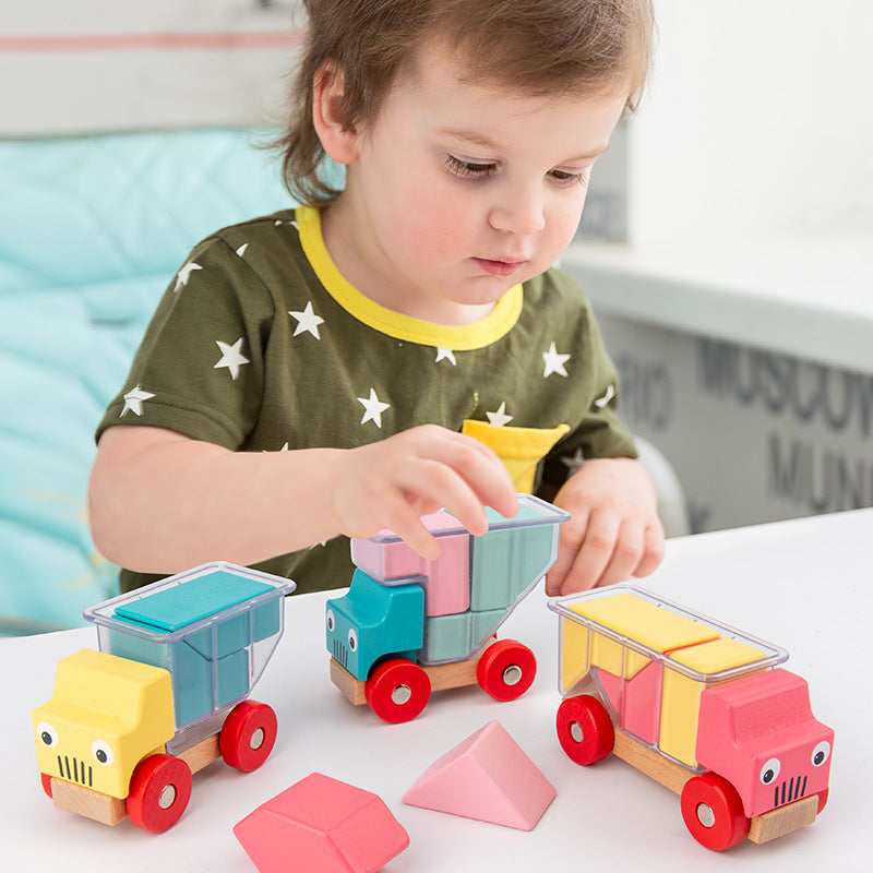 Wooden Truck Building Blocks for Screen-Free Learning