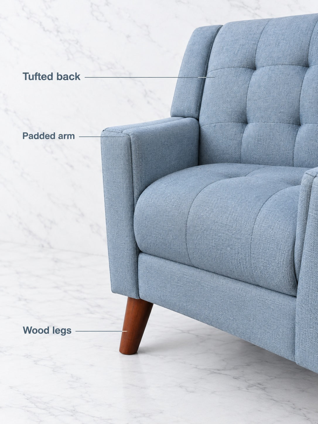 Tufted Mid-Century Accent Armchair with Wood Legs