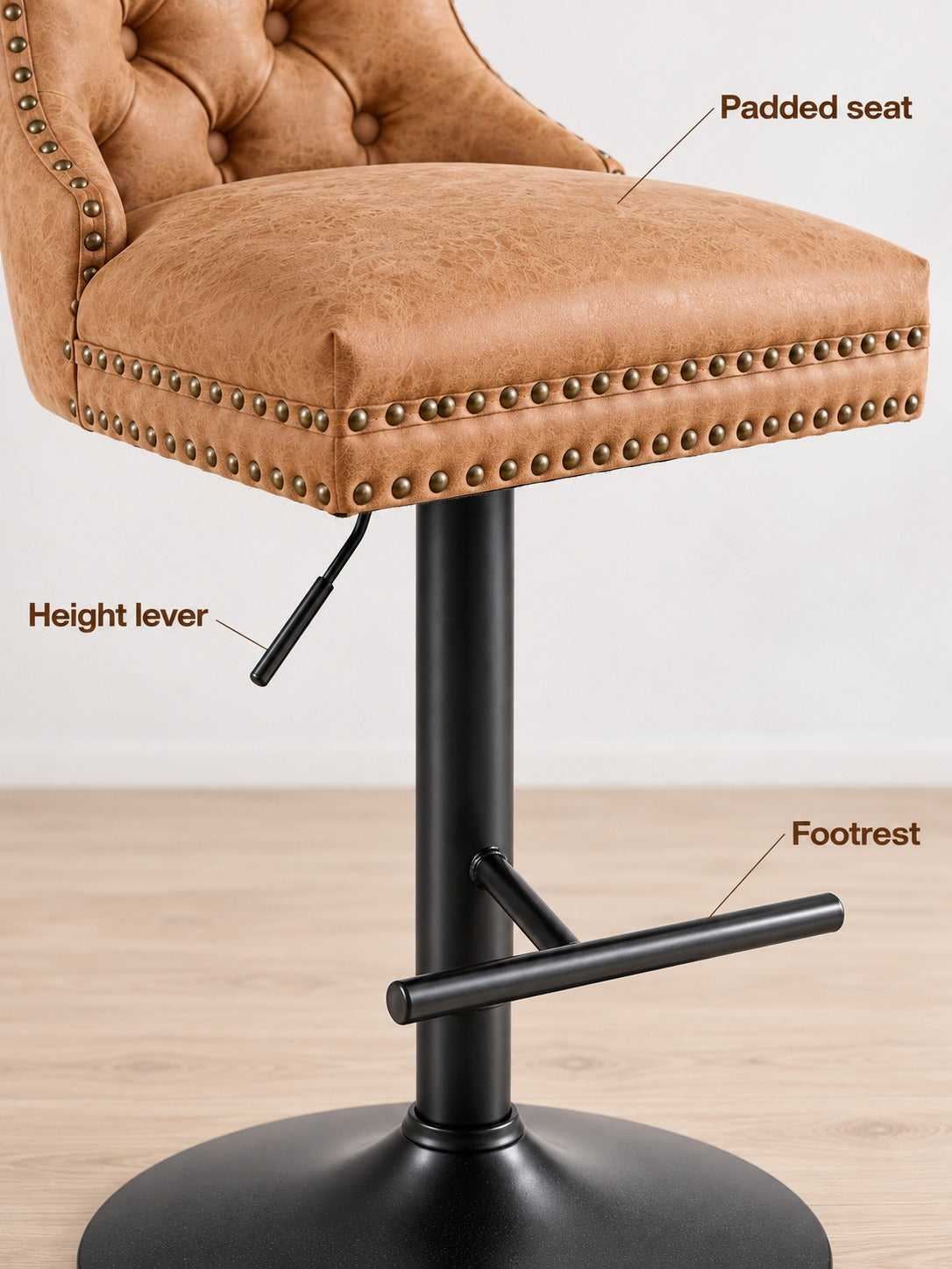Tufted PU Leather Swivel Bar Stool, 25-33 Inch Height