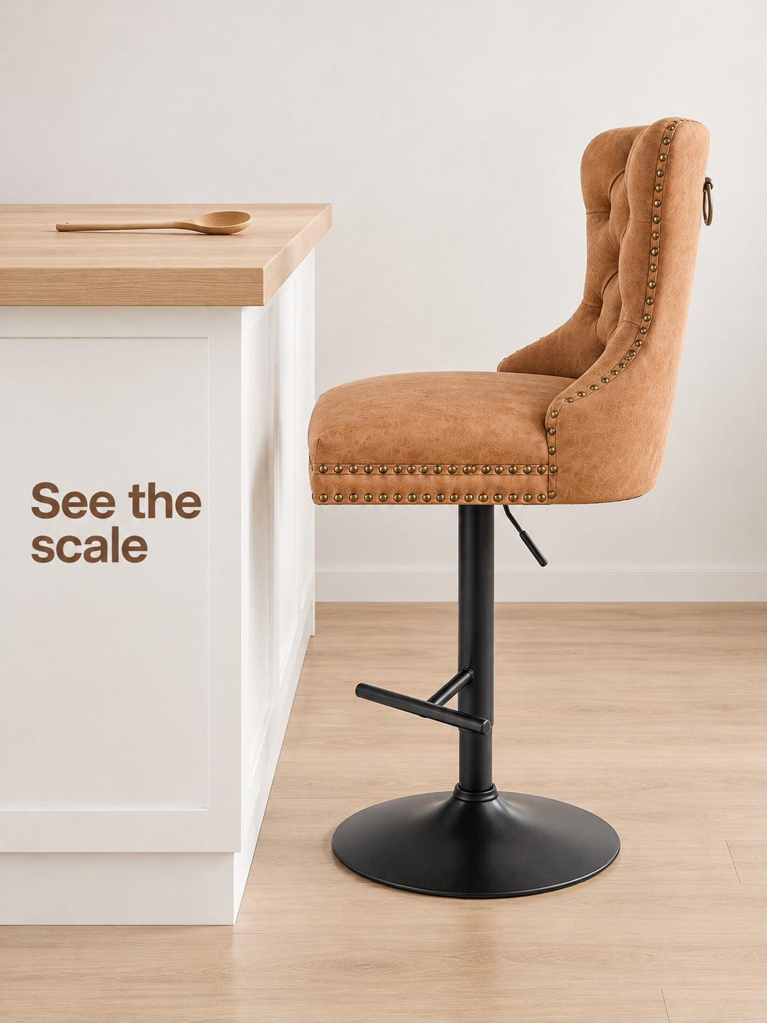 Tufted PU Leather Swivel Bar Stool, 25-33 Inch Height