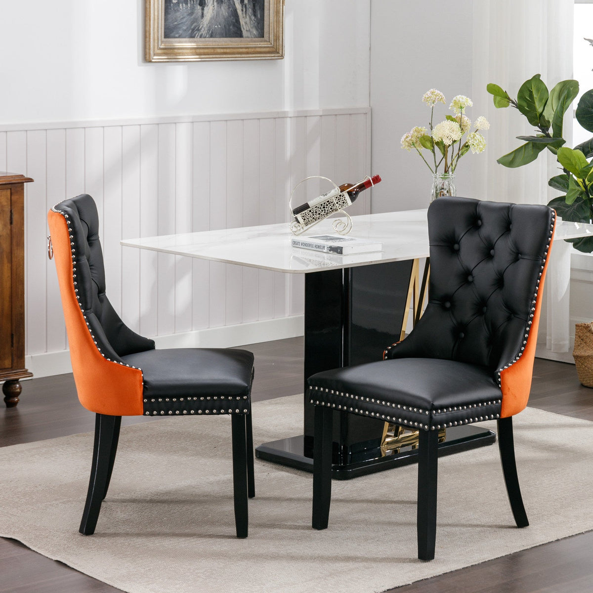 Black and Orange Tufted Dining Chairs Set of 2