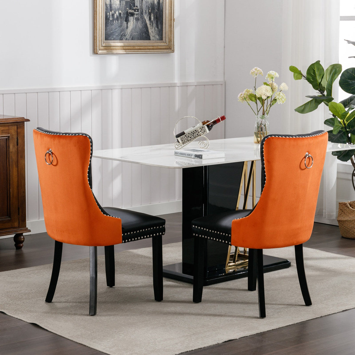 Black and Orange Tufted Dining Chairs Set of 2