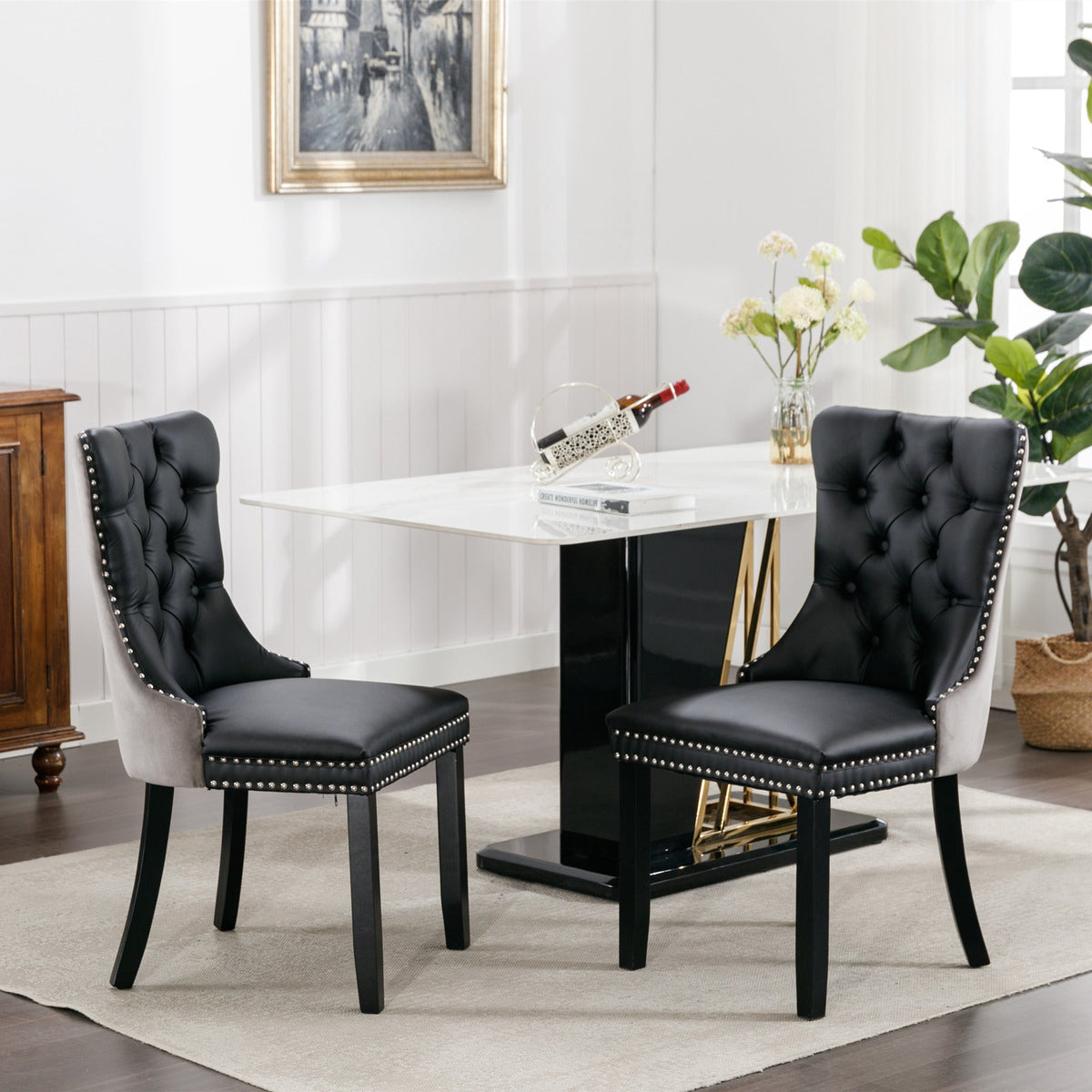 Tufted Modern Dining Chairs Set of 2 with Nailhead Trim