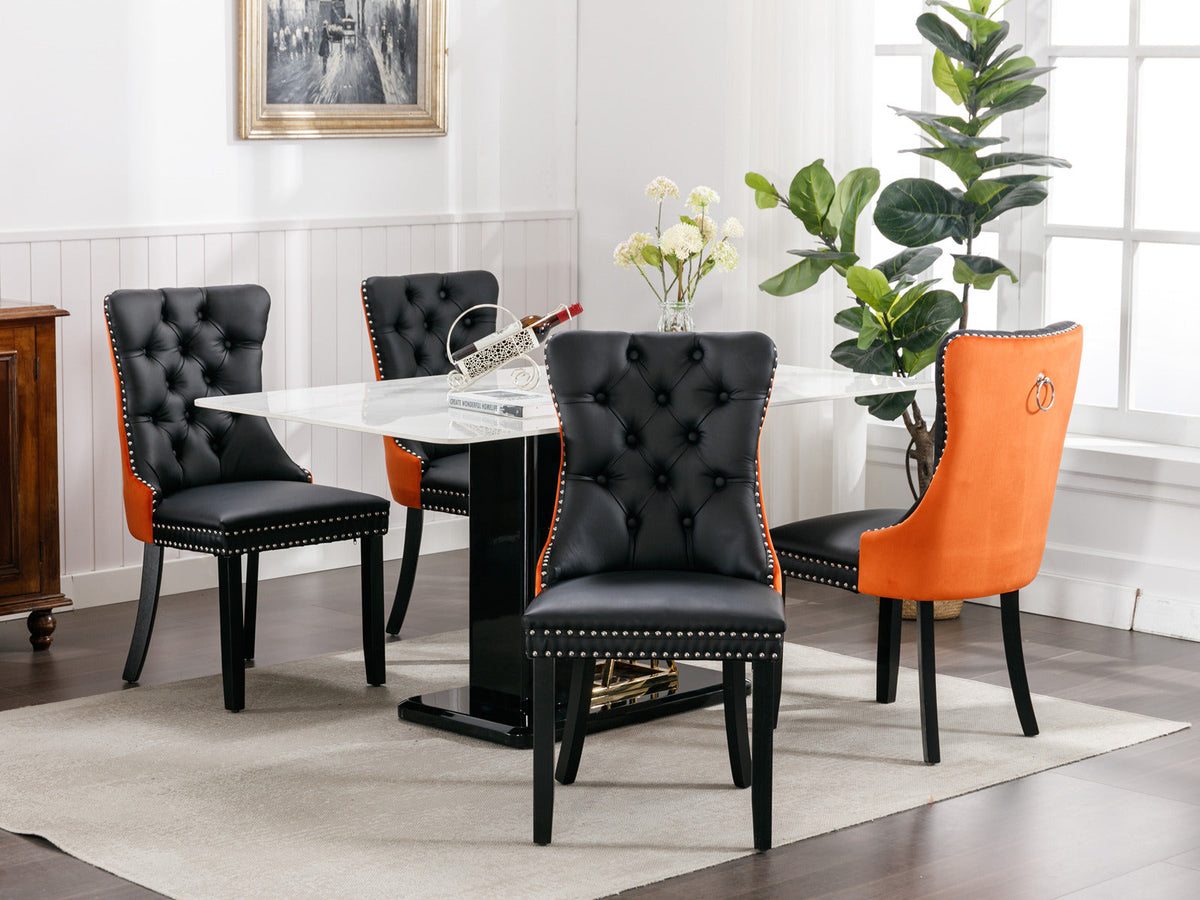 Black and Orange Tufted Dining Chairs Set of 2