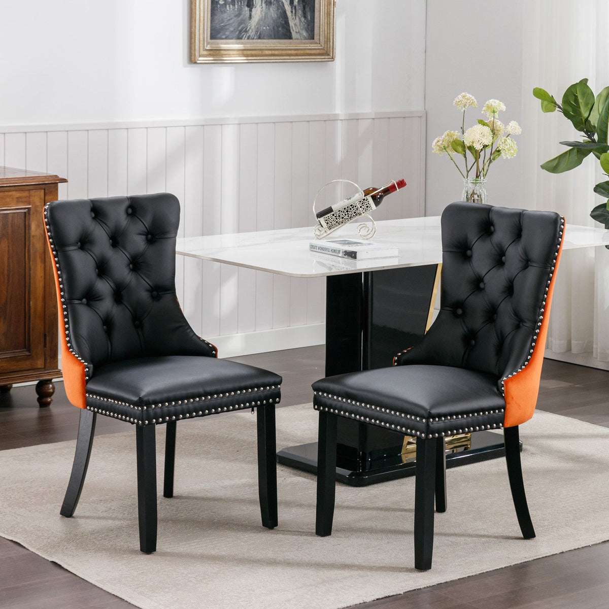 Black and Orange Tufted Dining Chairs Set of 2