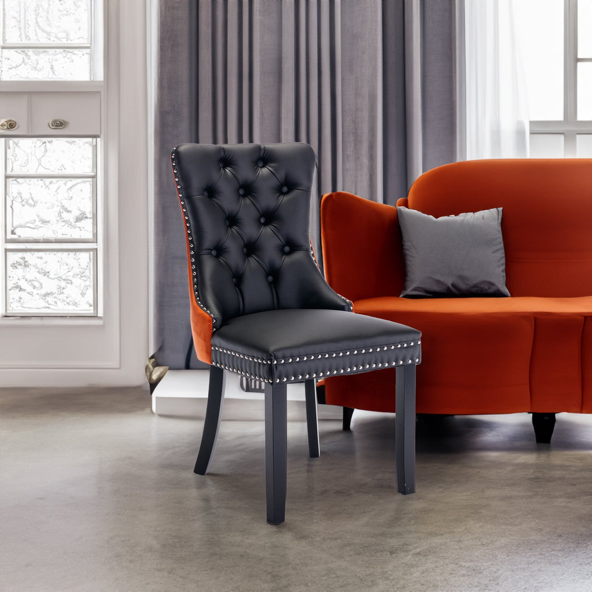 Black and Orange Tufted Dining Chairs Set of 2