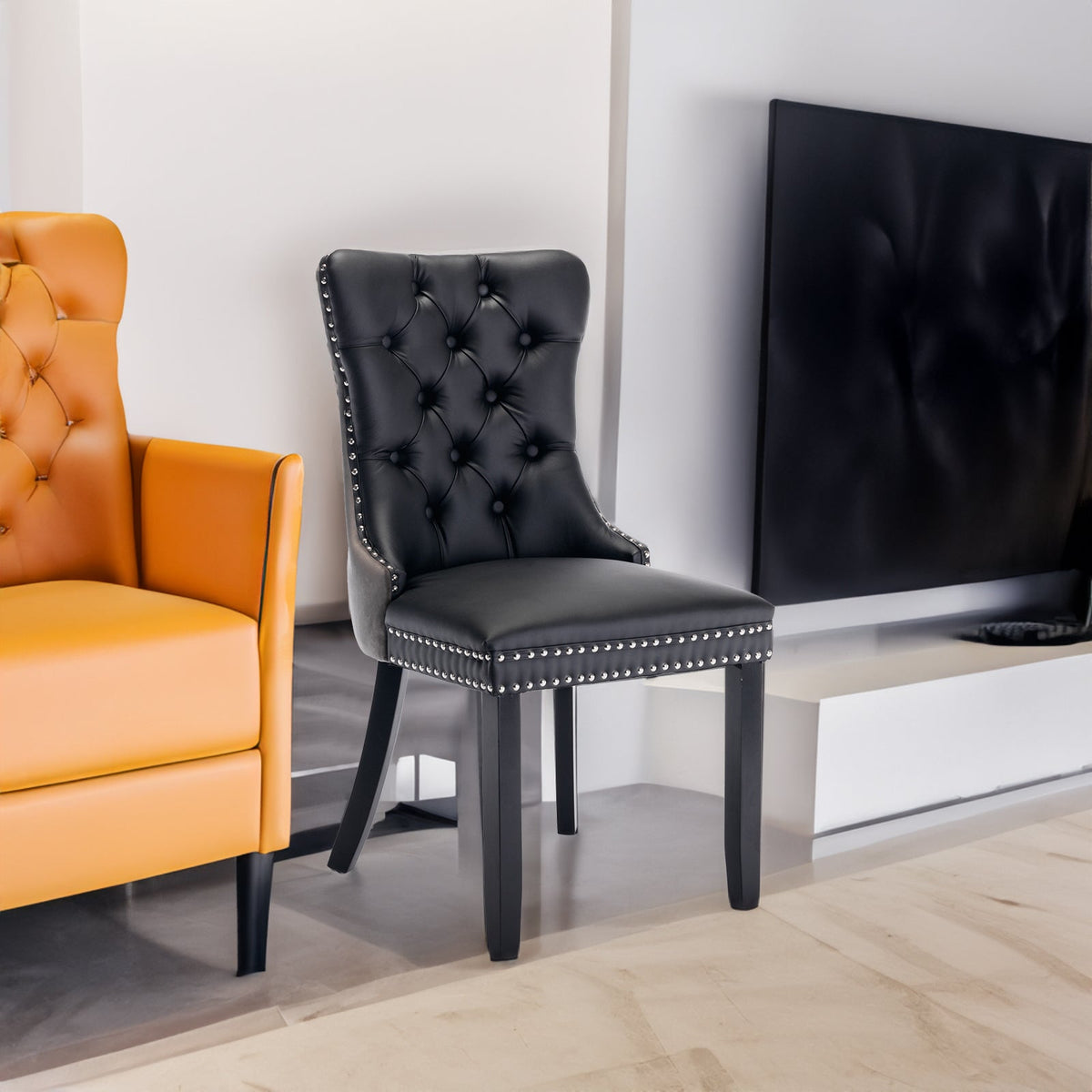 Tufted Modern Dining Chairs Set of 2 with Nailhead Trim