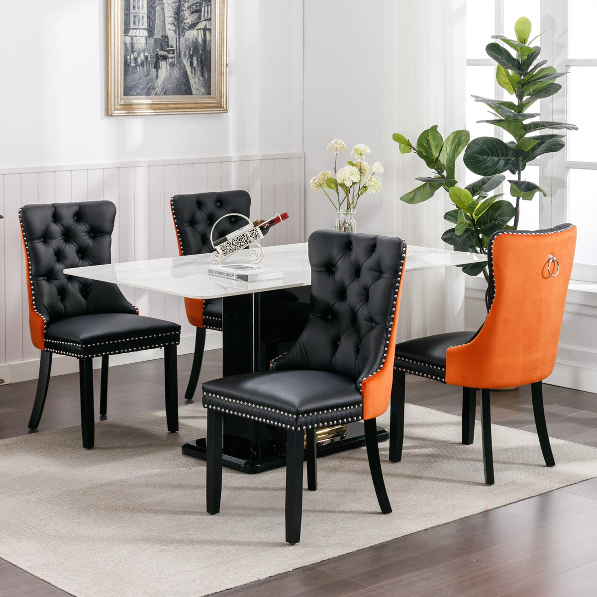Black and Orange Tufted Dining Chairs Set of 2
