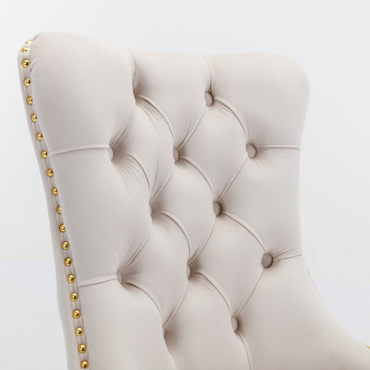 Tufted Velvet Dining Chairs with Gold Nailhead, Set of 2