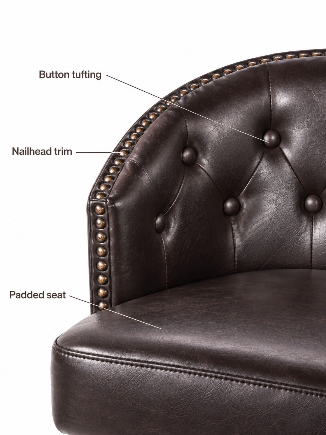 Tufted Faux Leather Swivel Bar Stools, Set of Two Espresso