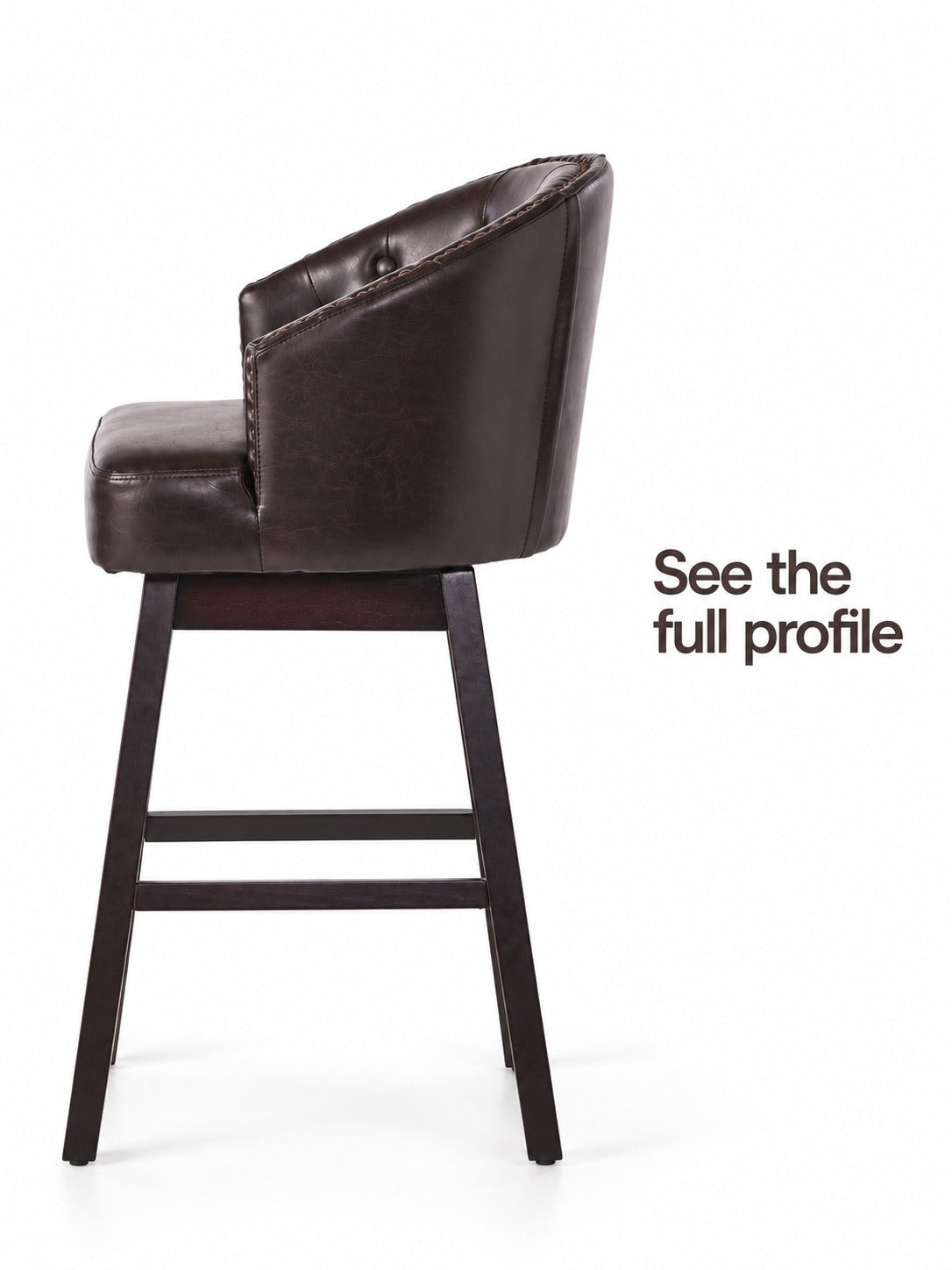 Tufted Faux Leather Swivel Bar Stools, Set of Two Espresso