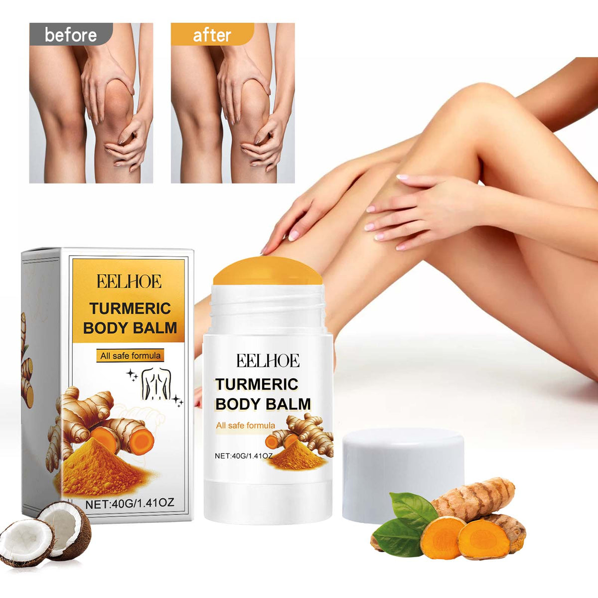 Turmeric Body Balm Stick for Dry Skin, Jojoba & Coconut