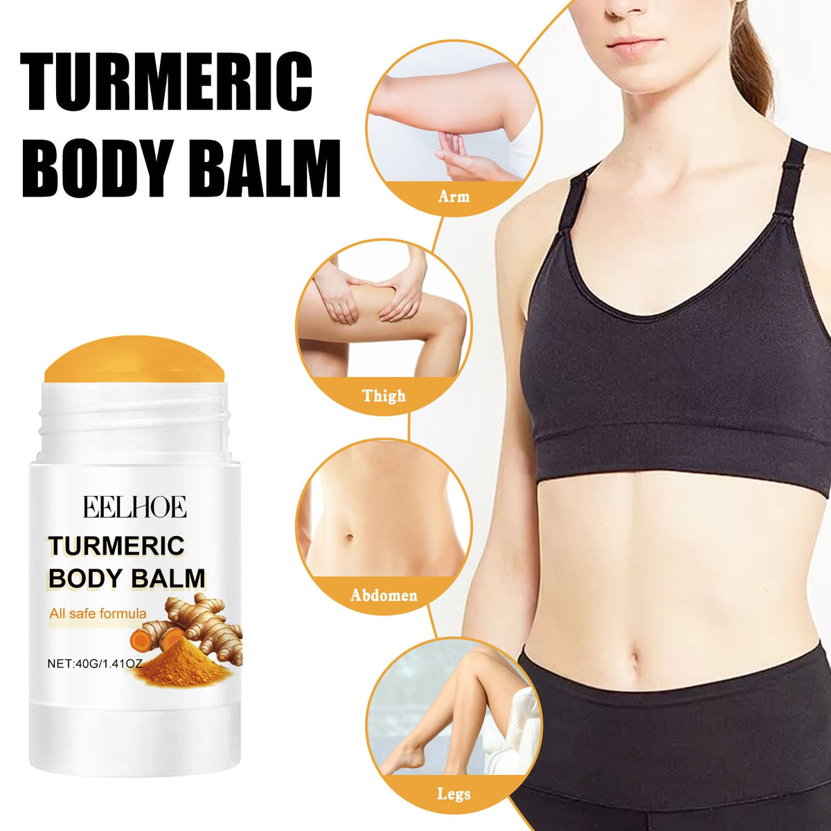 Turmeric Body Balm Stick for Dry Skin, Jojoba & Coconut