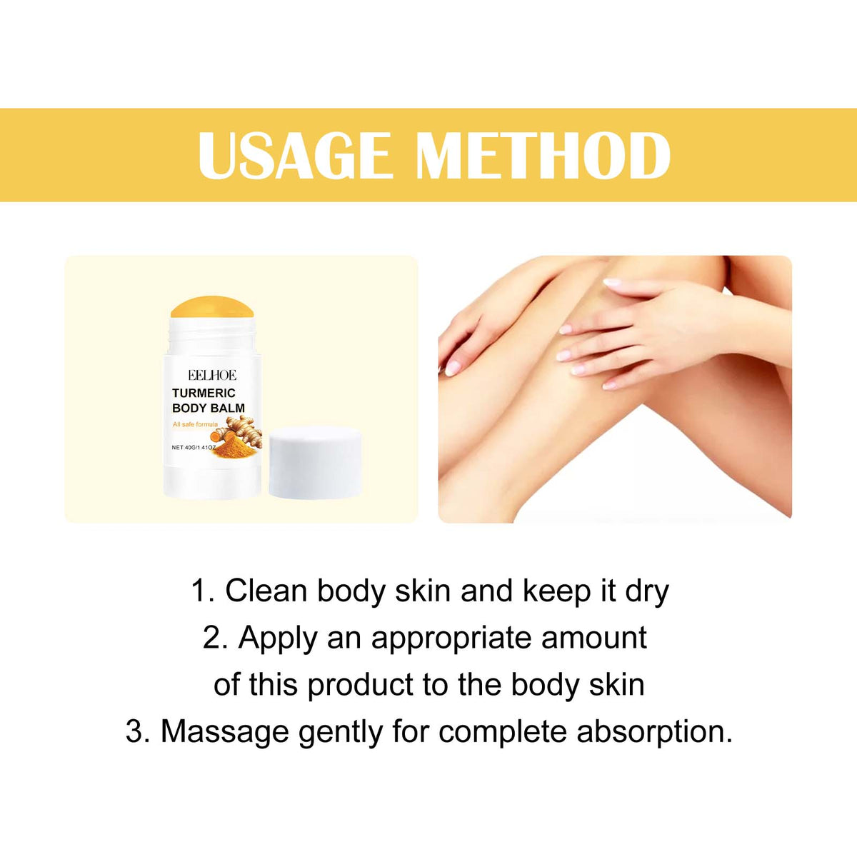 Turmeric Body Balm Stick for Dry Skin, Jojoba & Coconut