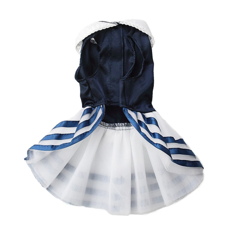 Sailor Tutu Dog Dress with Striped Skirt & Bow