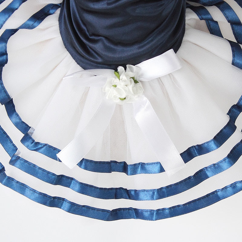 Sailor Tutu Dog Dress with Striped Skirt & Bow