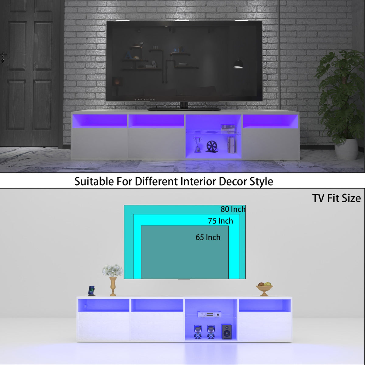Modern 82.6-Inch TV Console with Storage and LED Glow