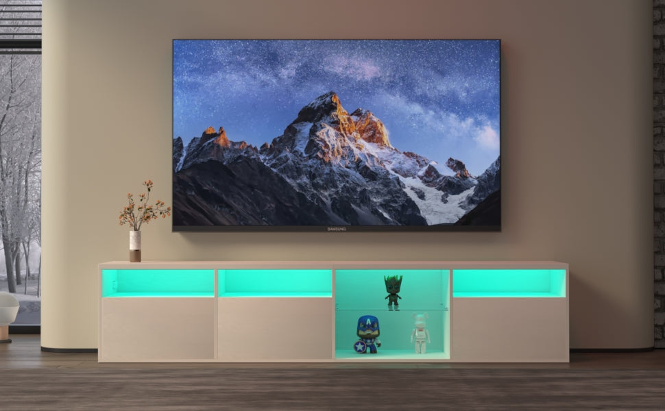 Modern 82.6-Inch TV Console with Storage and LED Glow