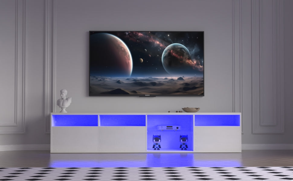 Modern 82.6-Inch TV Console with Storage and LED Glow