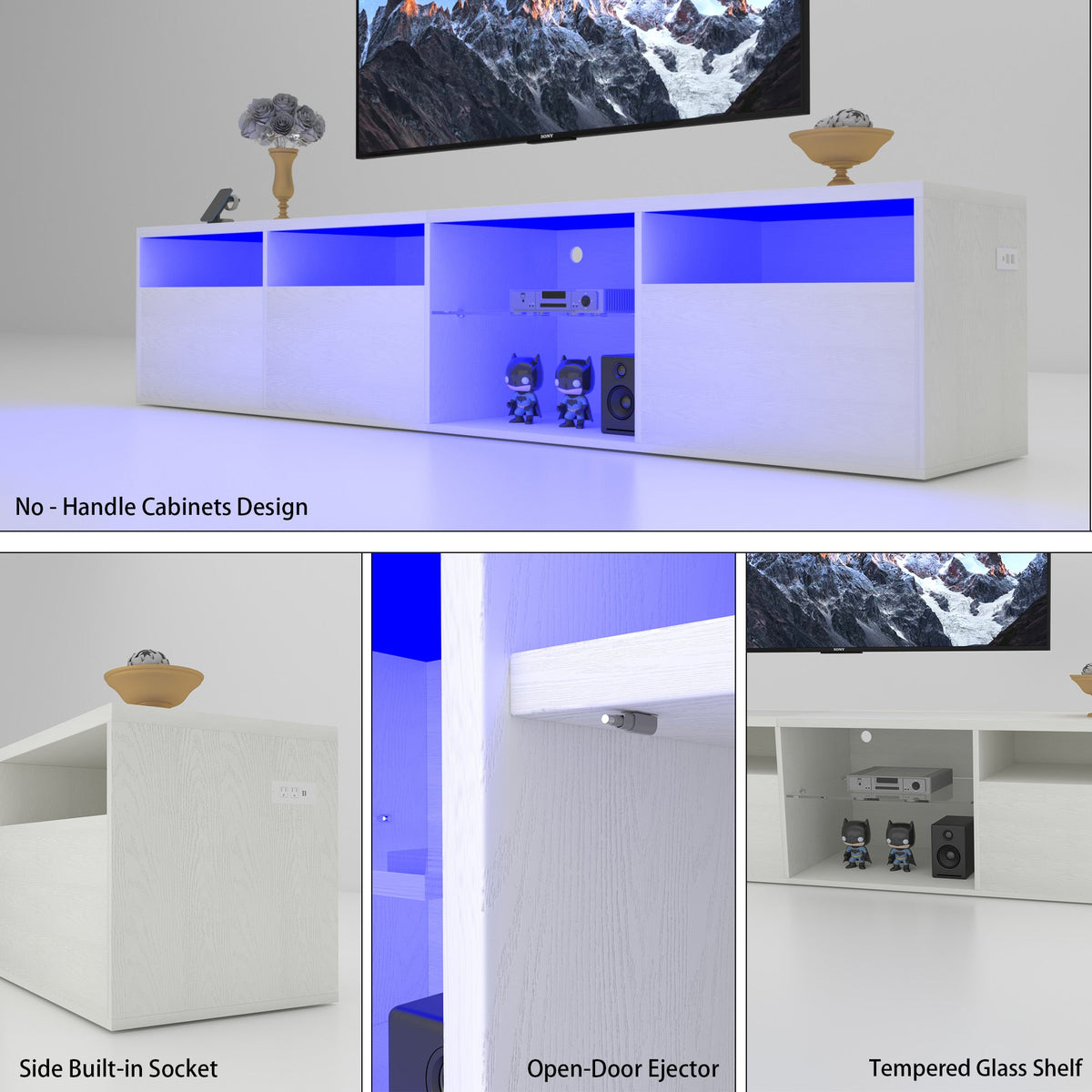 Modern 82.6-Inch TV Console with Storage and LED Glow