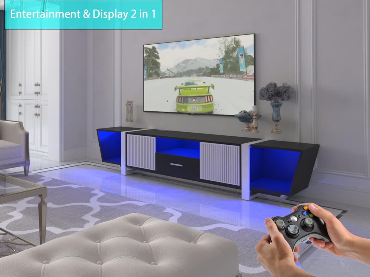 TV Console with LED Lights and Storage Cabinet, Black