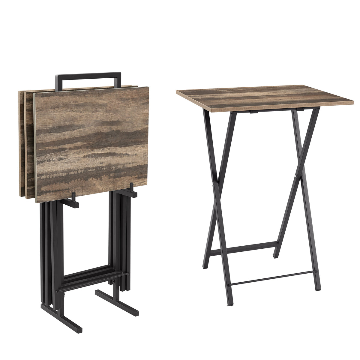 Folding TV Tray Table Set of 4 with Stand for Small Spaces