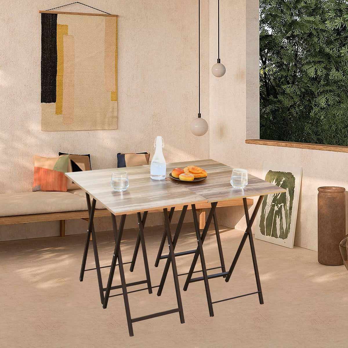 Folding TV Tray Table Set of 4 with Stand for Small Spaces