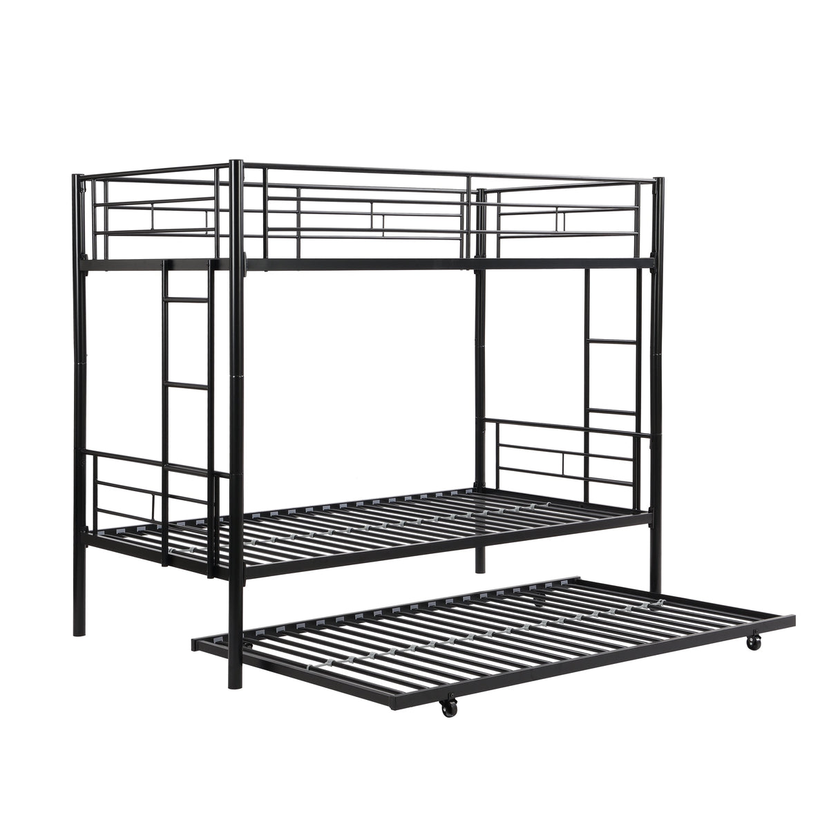 Black Metal Twin Bunk Bed with Trundle for Kids' Rooms