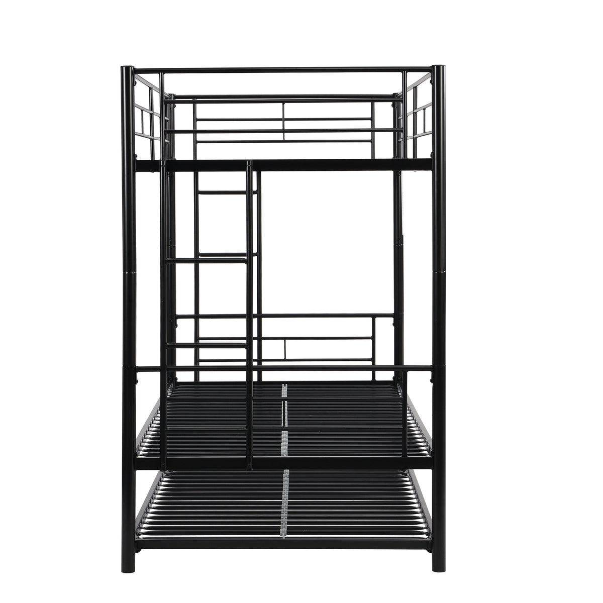Black Metal Twin Bunk Bed with Trundle for Kids' Rooms