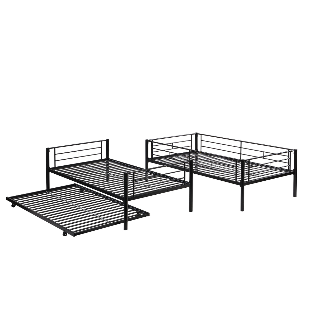 Black Metal Twin Bunk Bed with Trundle for Kids' Rooms