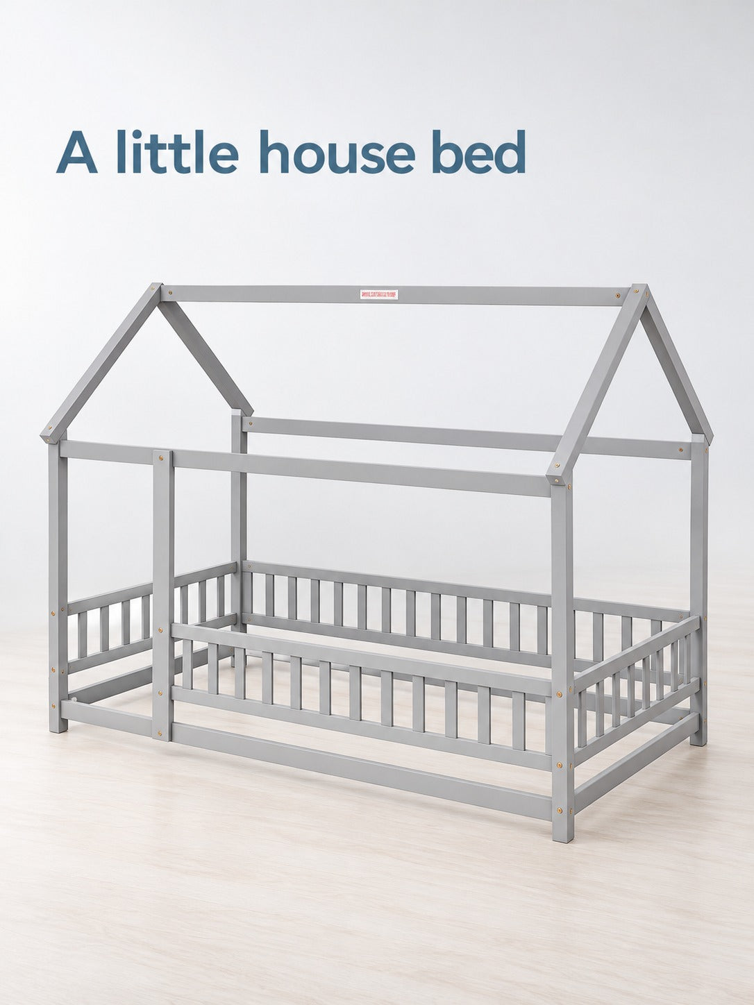 Twin Floor Bed with Guardrails for Toddlers, Grey Wood