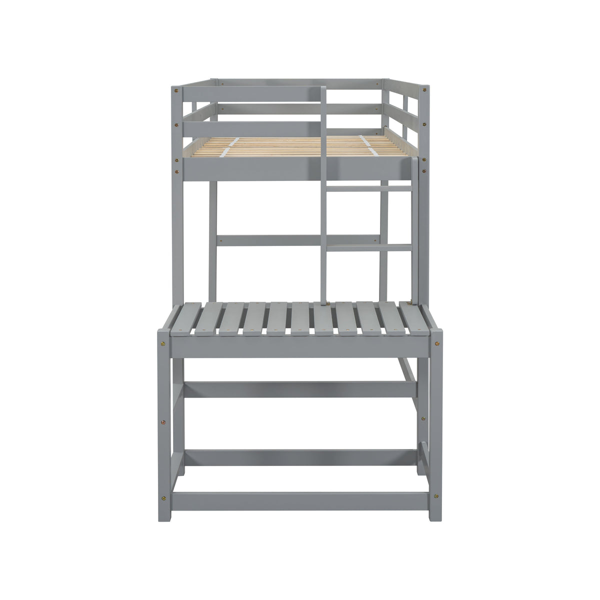 Twin Loft Bed with Ladder and Landing Platform, Grey