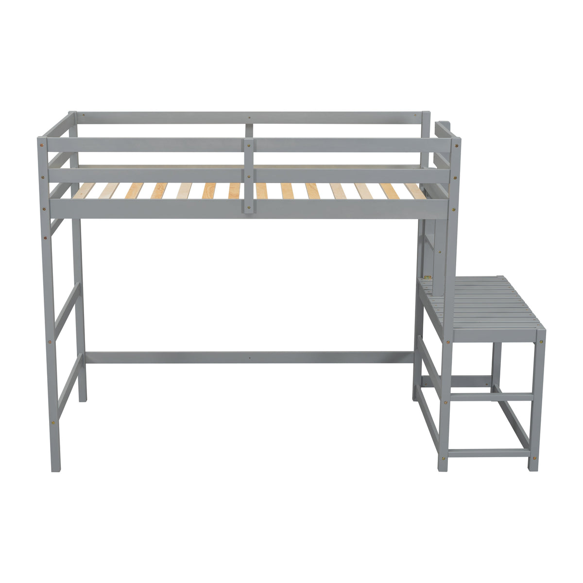 Twin Loft Bed with Ladder and Landing Platform, Grey
