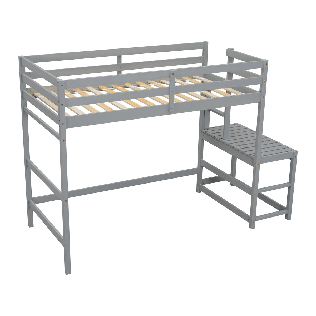Twin Loft Bed with Ladder and Landing Platform, Grey