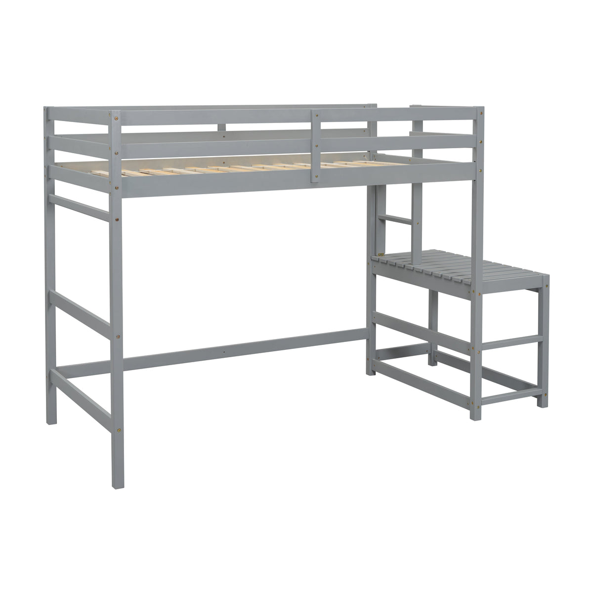 Twin Loft Bed with Ladder and Landing Platform, Grey