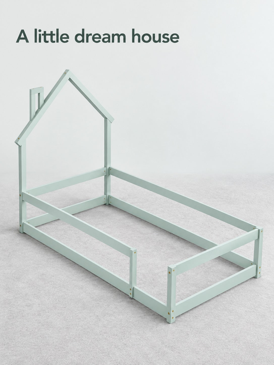 Twin Kids Floor Bed Frame with House Headboard & Rails