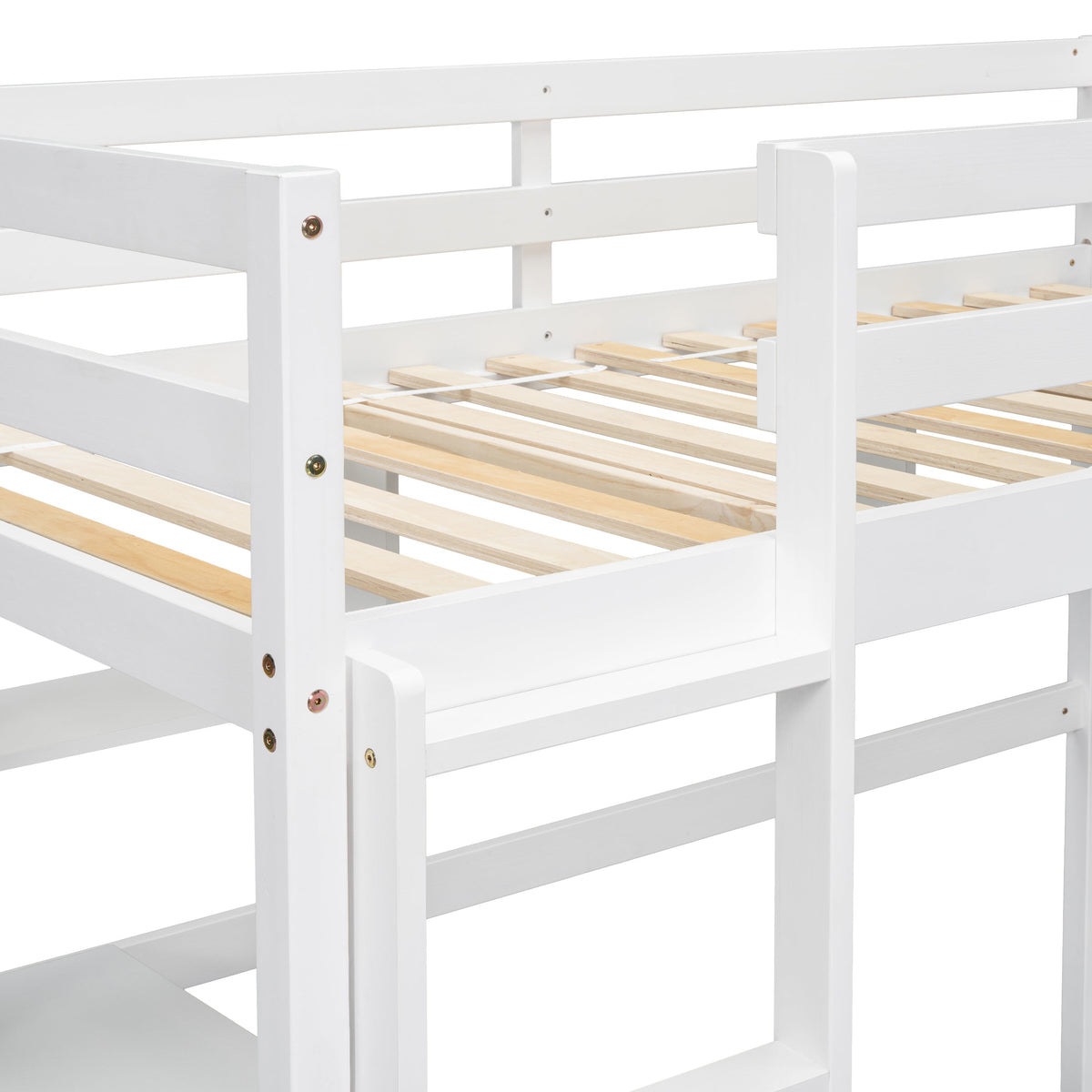 Full Size Loft Bed with Desk and Bookcase for Kids