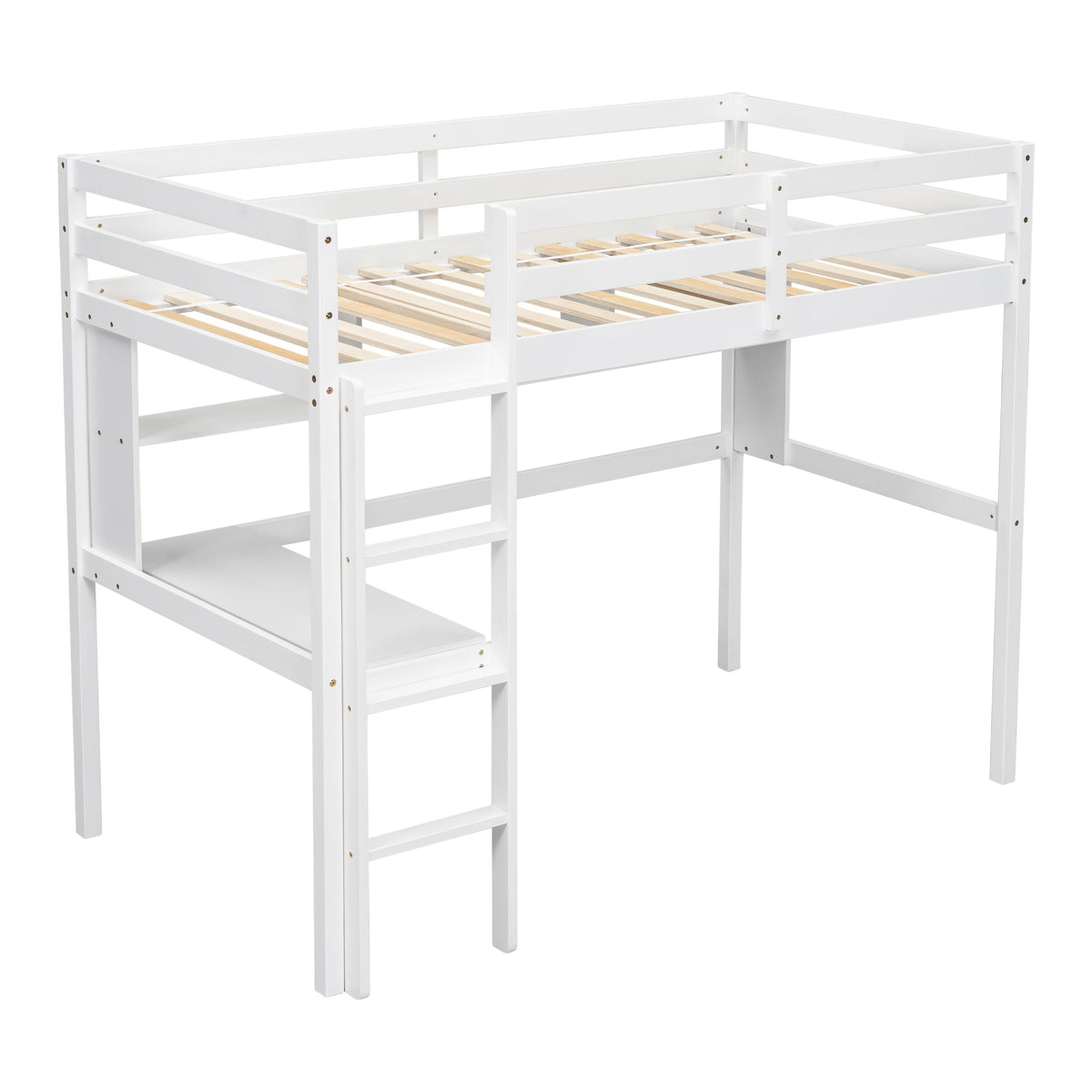Full Size Loft Bed with Desk and Bookcase for Kids