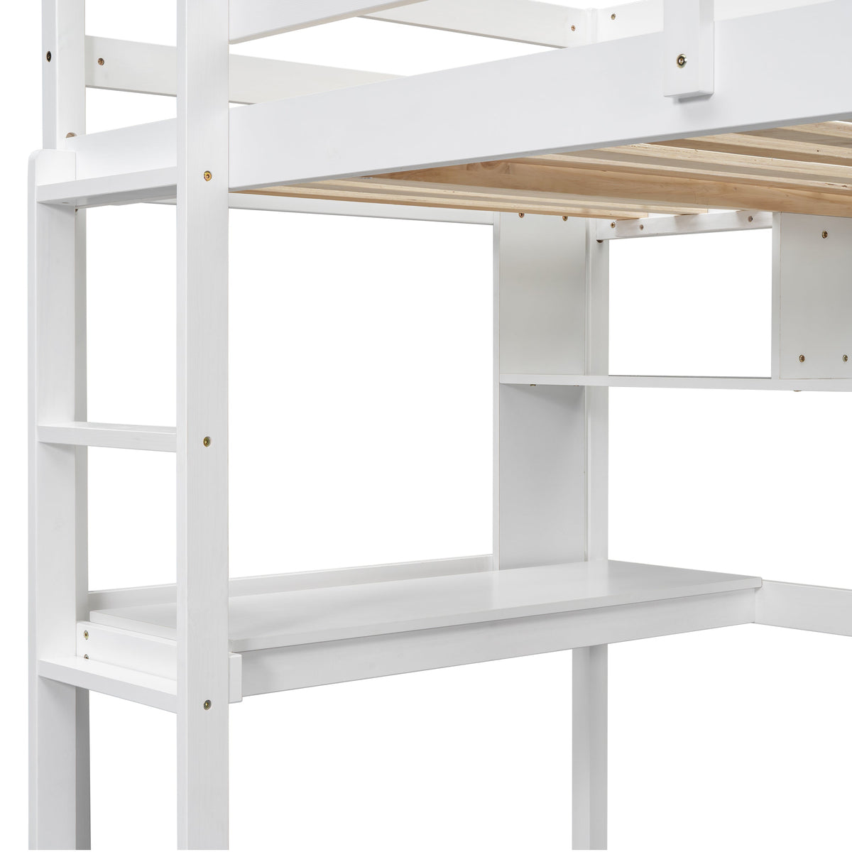 Full Size Loft Bed with Desk and Bookcase for Kids